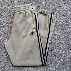 Adidas Kids Tan Joggers with Black Stripes